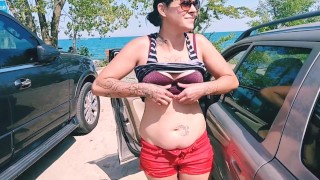 Quick titty flash at the lake