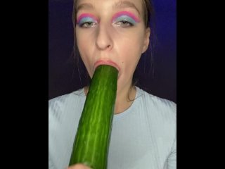 cucumber, mouth fuck, cucumber blowjob, drooling