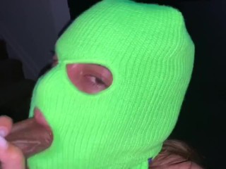 Sexy Masked Whore is Chocked on a Leash while Sucking a BBC