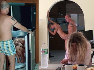 Amateur Naughty girl hid in the fridge and got ass fuck while mom watch TV