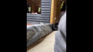 Builder Yanks His Friend's Pants Down Exposing A Large Uncut Cock