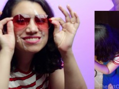 Red sunglasses! - CFNM Blowjob, Facial, Cum licking & Swallow!