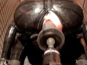 Preview 3 of Relentless anal plowing of a restrained rubber gimp in a cage, locked in chastity and gagged