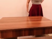 Preview 2 of Blonde Schoolgirl In Skirt Pees On Table. Pee Desperation. Pissing. Pee | Kinky Dove