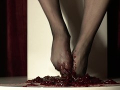 Cranberry Sauce Smush! Nylon Feet ASMR