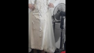 Crossdresser wearing bridal dress