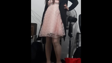 Crossdresser wearing prom dress