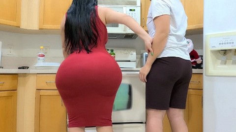 BIG ASS STEPMOM FUCKS HER STEPSON IN THE KITCHEN AFTER SEEING HIS BIG BONER ON THANKSGIVING