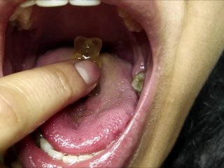 mouth fetish, gagging, solo female, rough