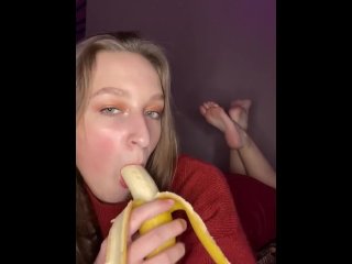 banana deepthroat, bj, solo female, banana bj