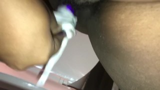 FAT black whore squirts thinking of white cock(big an small)