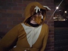 halloween Milf dressed up as deer,mastrubates and cums in busy downtown
