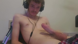 Stroking my cock to porn while you watch me.