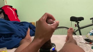 Stroking with my vibrator on my dick 