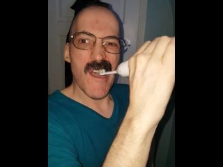 solo male, unclechris, brushing teeth, sfw