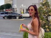 Preview 5 of Banana deepthroating,flashing tits and smoking in public with Roman Gucci (full video on my OF)