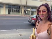 Preview 6 of Banana deepthroating,flashing tits and smoking in public with Roman Gucci (full video on my OF)
