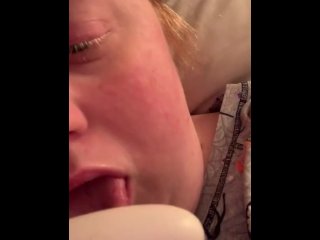 vertical video, female orgasm, solo female, red head