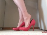sexy red heels. standing shoeplay