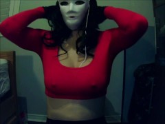 Jane Pt1! Mysterious white mask girl playing with her tits, but who is she?