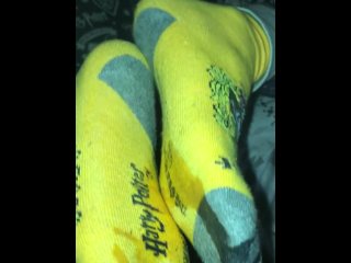 yellow socks, cumshot, sock fetish, feet