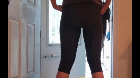 My Wife Wet Her Leggings in front of the Delivery Guy