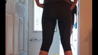 In Front Of The Delivery Guy My Wife Soaked Her Leggings