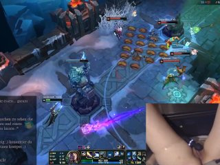 Girl Plays League of Legends with Vibrator SlowlyMassaging Her Clit