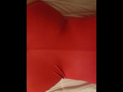 slutty wife in red leather zipper bodysuit doggystyle