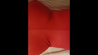 slutty wife in red leather zipper bodysuit doggystyle