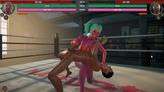 Wrestling Mixed Sex Fight With A Giant Tattooed Red Skin Girl In Naked Fighter 3D SFM Hentai Game