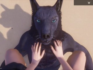 cartoon, furry wolf, big tits, anthro