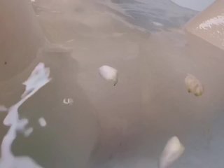 Blonde teen is dreaming about big dick. Beautiful bathroom wanking & cum boobs