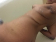 Tall pretty hoe taking a shower after getting facial