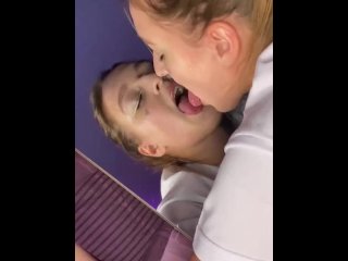 drool kiss, mirror, girls spit kissing, tongue fetish