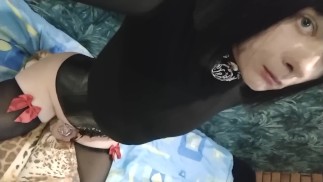 Gothic sissy slut wants to sit on a big cock