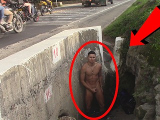 Handsome Latino Gets too Exposed by taking off his Clothes and Jerking off on the Road.
