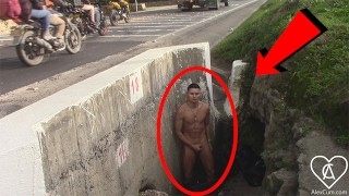 Handsome Latino Overexposes Himself On The Road By Taking Off His Clothes And Jerking Off