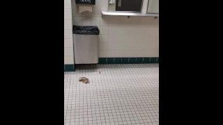 Risky twink showing off in college bathroom