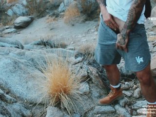 FTM transguy hiking cruising flashing in desert