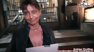 A Short-Haired German Tattooed Woman Goes On A Public Sex Blind Date On The Street