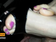 Preview 6 of Cumming on perfect feet and high heel open toes - shoejob - footjob - toejob and cum