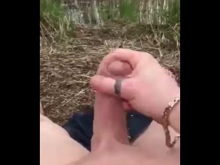 Cum outside in Nature twice