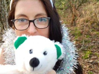 Winter Princess and Daddy Piss on a Teddy Bear in the Woods together