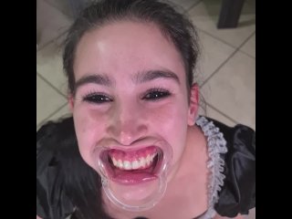 French maid tries to drink her own piss through lip retractor  funny fail