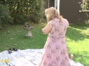 Preview 2 of Curvy Blonde MILF Satisfies Herself In Her Backyard