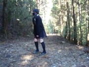 Preview 1 of Transgender Honoka to pee uncontrollably in the dark forest.
