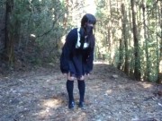 Preview 2 of Transgender Honoka to pee uncontrollably in the dark forest.