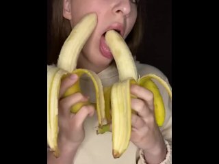 blowjob, banana sucking asmr, deepthroat, sloppy deepthroat