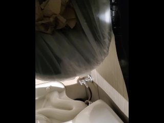 pee trash can, peeing pissing, solo female, bbw